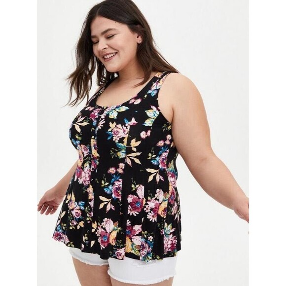 Torrid Tops - Torrid Super Soft Scoop Neck Button Front Fit Flare Tank Top Floral Size 00